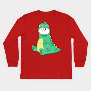 cat wearing dino costume Kids Long Sleeve T-Shirt